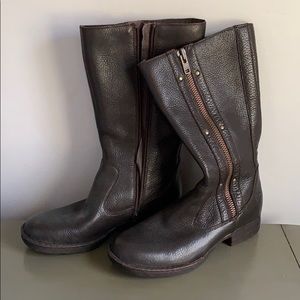 Dark Brown BORN Leather Mid Calf Boots